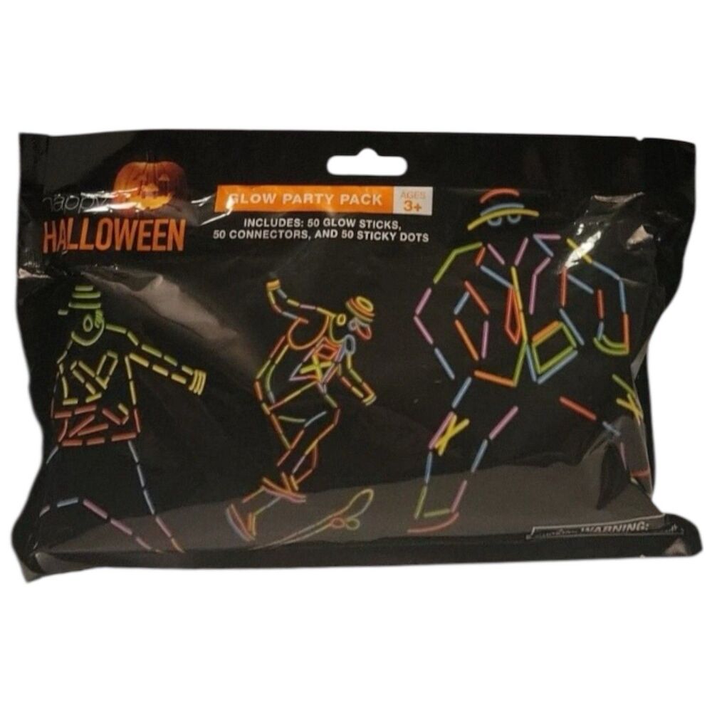 Glow Party Pack~Happy Halloween~50 Glow Sticks,Connectors,Sticky DotsNeon Colors